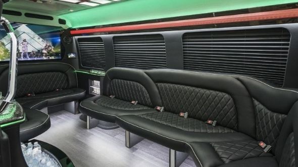 Interior of Charter Bus Company Blue Springs's Sprinter Limo in Blue Springs